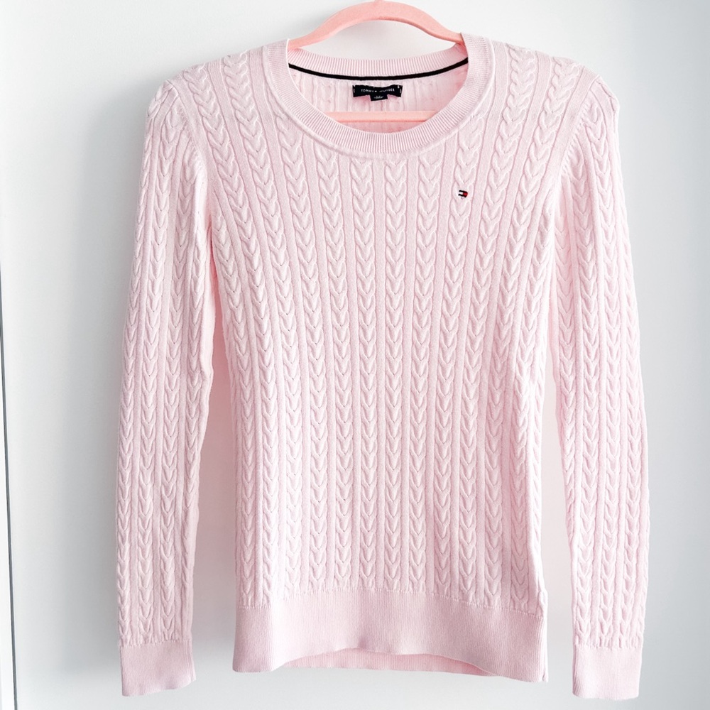 Tommy Hilfiger light pink cable knit sweater